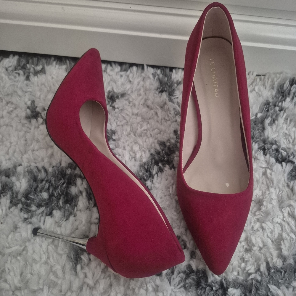 Elegant LeChateau Red Stiletto Suede Heels Pumps High Heel Sexy - Picture 6 of 9